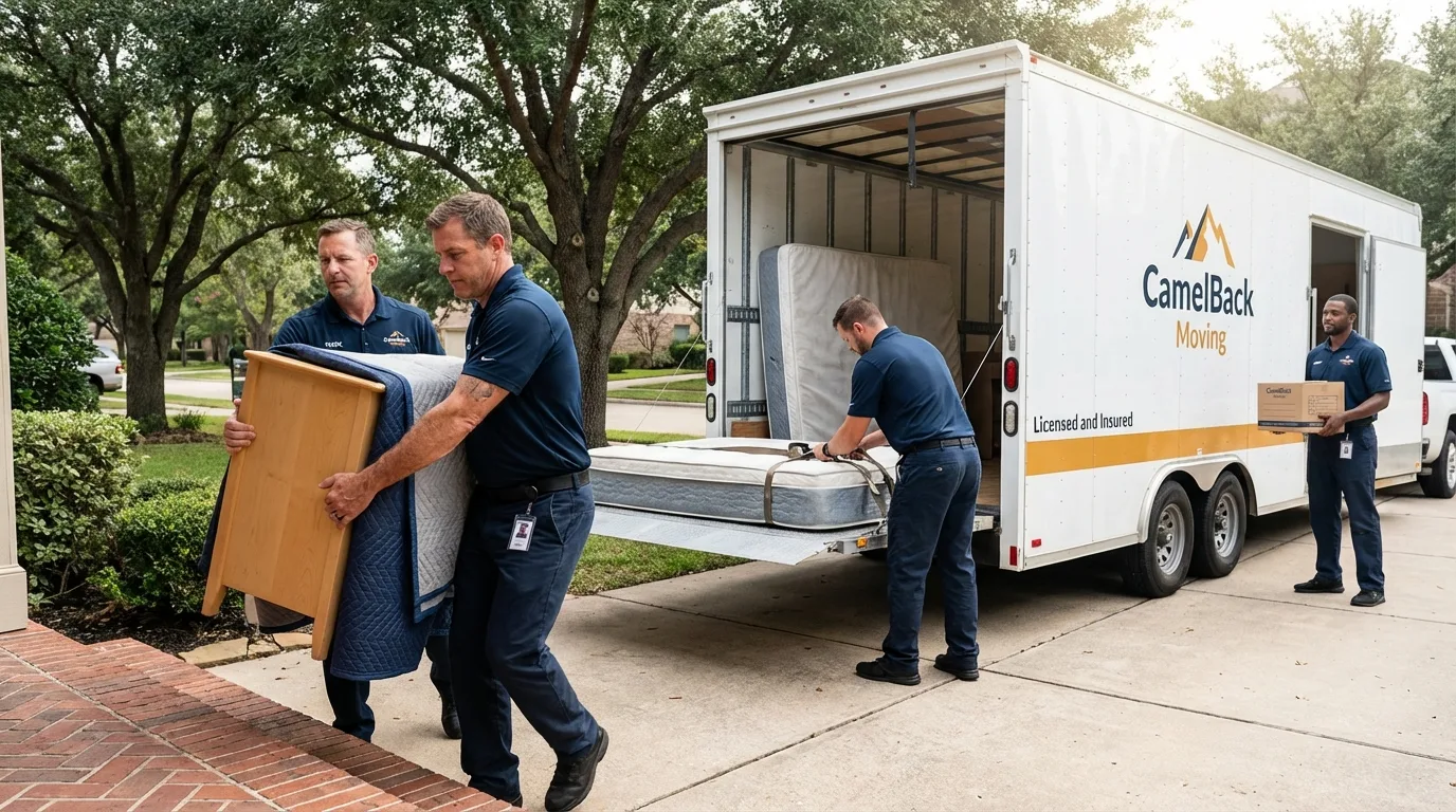Crew loading residential truck for cross-state move from Streamwood, IL